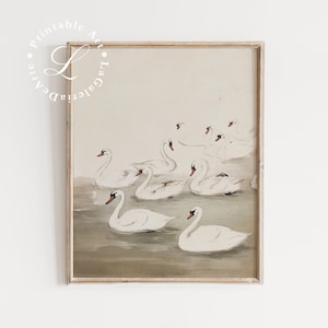 Vintage Nursery Decor | Farmhouse Print | Abstract Swan Art | Farmhouse Nursery Wall Art | Animal Illustration | Swan Print