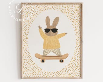 Arte de pared para guardería de conejito / Estampado de animal lindo / Estampado de conejo de género neutro / Decoración de guardería de bosque / Impresión para habitación de niños / Descarga digital