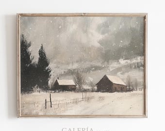 Winterdorf Kunstdruck | Druckbare Winter Malerei | Vintage Weihnachtsdruck | Winter Landschaft Gemälde | Urlaub Dekor | DIGITALDRUCK