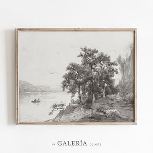 Vintage Landscape Sketch | Riverside Wall Art  |  Landscape Art Print