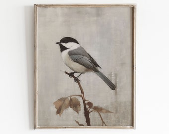 Vintage Bird Painting | Neutral Antique Art  | Country Nursery Art | Printable Wall Art