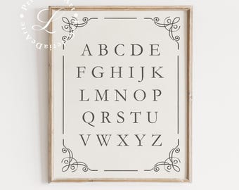 Minimalistic Alphabet Print | Gender Neutral Wall Art Print | Vintage Nursery Art | ABCs Wall Art | Baby Room Decor | Digital Download