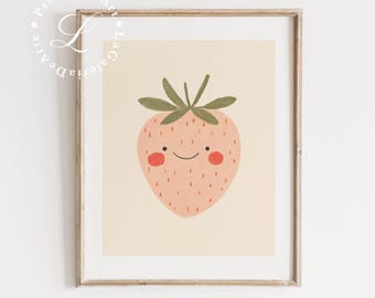 Girl Nursery Decor | Strawberry Print | Fruit Print for Kids Room | Printable Nursery Wall Art | Playroom Decor | Fruit Poster