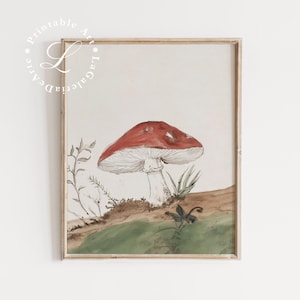 Impression de champignon | Décoration boisée pour chambre de bébé | Art lunatique de la forêt | Art mural non sexiste pour chambre d'enfant | Impression chambre d'enfants | Décoration Cottagecore