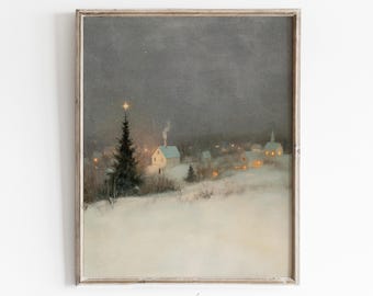 Winter Wall Art | Christmas Village Printable Art | Vintage Christmas Pinting | Winter Cityscape Painting | Holiday Decor | Digital Download