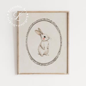 Rabbit Nursery Print | Vintage Style Nursery Wall Art | Bunny Painting | Antique Nursery Decor | Gender Neutral Print | Digital Download