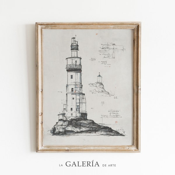 Lighthouse Sketch | Black and White Coastal Print | Nautical Wall Art