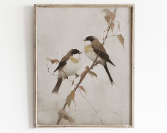 Vintage Bird Painting | Neutral Art Print | Farmhouse Nursery Art | Printable Wall Art