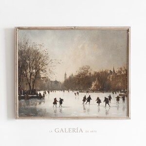 Printable Winter Wall Art | Ice Skating Rink Print | Vintage Christmas Painting | Rustic Holiday Decor