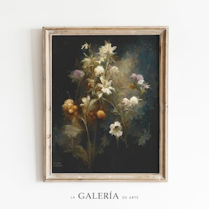 Wild Flower Still Life Painting | Dark Botanical Print | Floral art