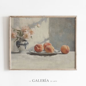 Fruit Still Life Painting | Vintage Kitchen Print | Farmhouse Printable Wall Art | Peach Painting