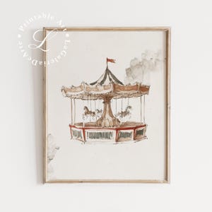 Arte de pared con carrusel para guardería / Impresión caprichosa para habitación de niños y sala de juegos / Decoración de guardería vintage / Arte de pared imprimible / Decoración de habitación coqueta