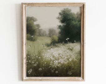 Pintura de paisaje de cabaña / Impresión vintage / Decoración de verano