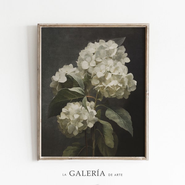 Moody Vintage Flower Print | Dark Floral Still Life Oil Painting | Antique Hydrangea Painting | Printable Wall Art