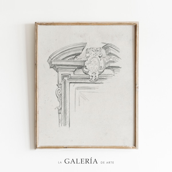 Vintage Architecture Print | Neutral Wall Art | Antique Pencil Sketch