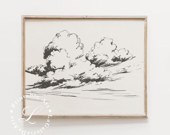 Cloud Nursery Decor | Vintage Cloud Wall Art Print | Gender Neutral Decor | Cloud Sketch | Farmhouse Nursery Decor | Digital Download