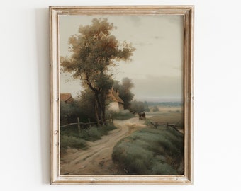 Vintage Farmhouse Wall Decor | Landscape Painting | Country Art Print