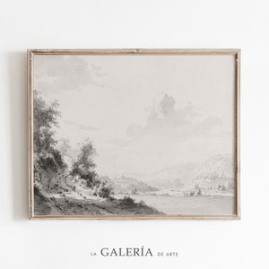 Rustic Country Landscape Drawing | Vintage Sketch Wall Art | Landscape Sketch Print
