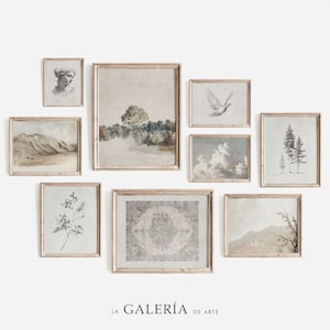 Vintage Gallery Wall Set  |  Neutral Gallery Wall Prints | Light Art Print Set | Set of 9 #3
