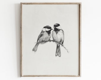 Birds Sketch Print | Animal Drawing  | Rustic Wall Art