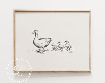 Rustic Nursery Wall Art | Duck Sketch | Cute Animal Print for Kids Room Decor | Farmhouse Nursery Art | Vintage Nursery | Digital Download