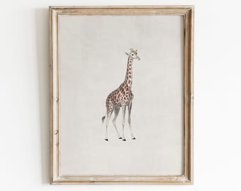 Vintage girafftryck | Djungeldjursillustration | Safari barnrumskonst