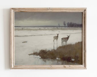 Winter Landscape Print | Moody Painting | Vintage Christmas Print