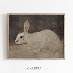 Vintage Rabbit Painting | Neutral Nursery Wall Art | Easter Print