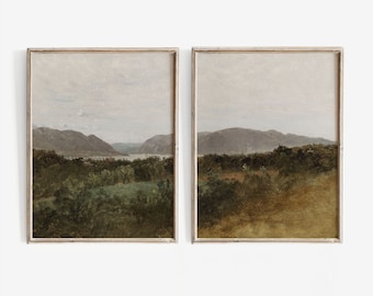 Printable Moody Country Landscape Painting Set | Vintage Gallery Wall Art | Set of Two Prints | Set of 2