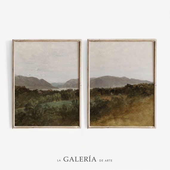 Printable Moody Country Landscape Painting Set | Vintage Gallery Wall Art | Set of Two Prints | Set of 2