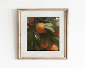 Impresión de naranjas / Arte de cocina campestre / Pintura de frutas