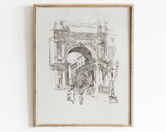 Architecture Sketch Print | Vintage Drawing | Antique City Art Print