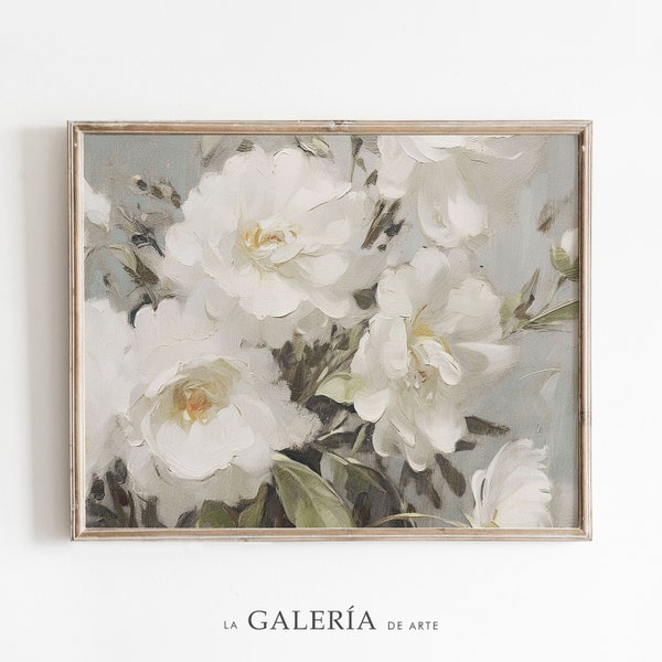 Vintage Flower Print | Peony Painting | Neutral Antique Botanical Art | Printable Wall Art