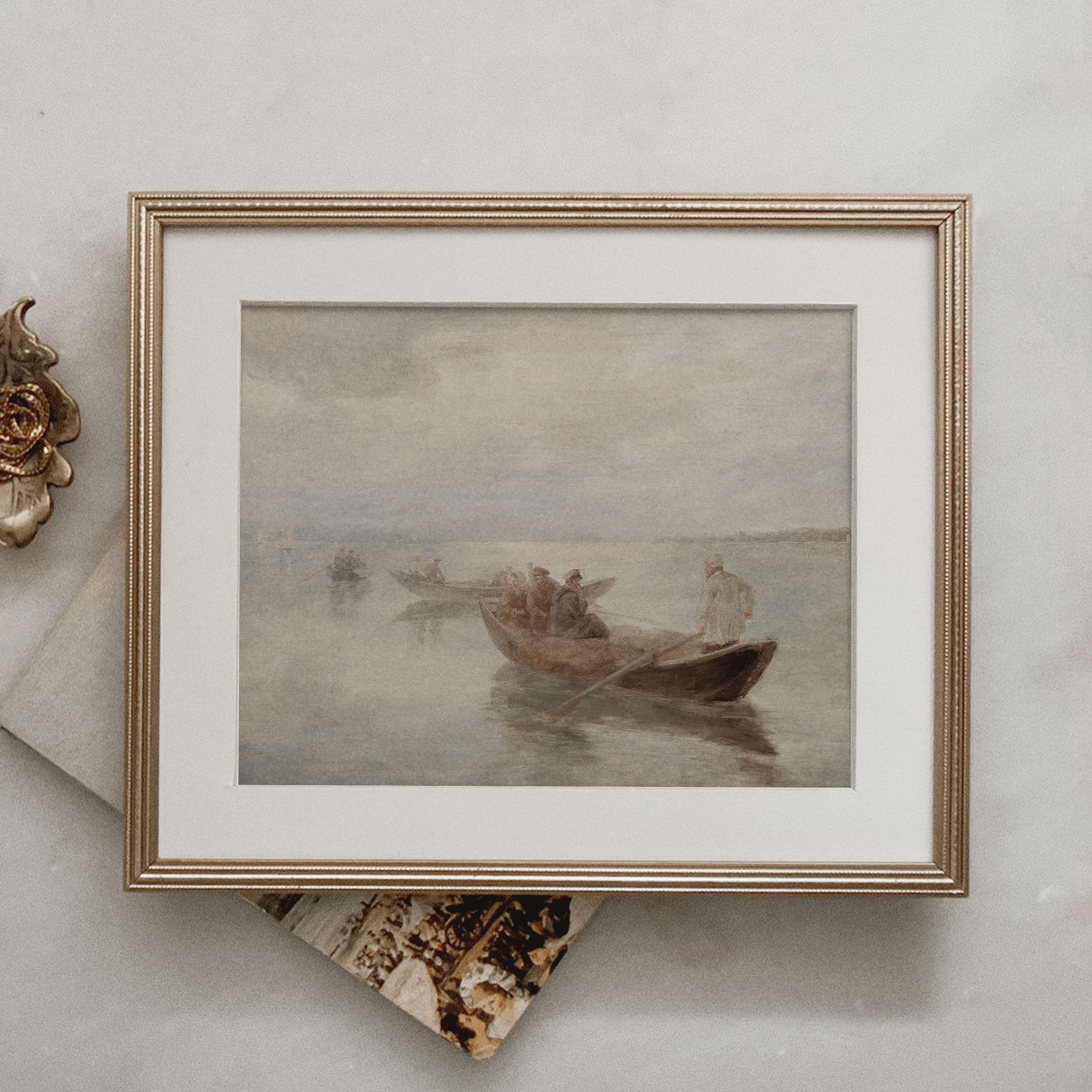 Vintage Boat Painting | Neutral Lake House Wall Art | Nautical Decor - Etsy