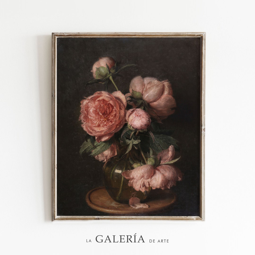 Dark Vintage Flower Oil Painting | Antique Wall Art Print | Moody Still ...