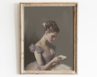 Portrait de femme lisant | Peinture de portrait de femme | Impression de mauvaise humeur