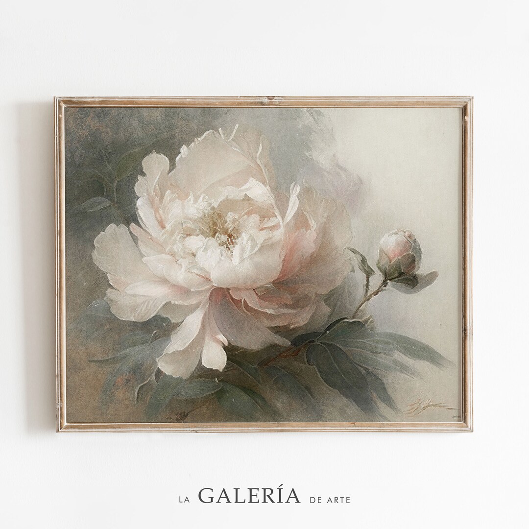 Still Life Flower Painting | Vintage Botanical Print | Pink Peony - Etsy