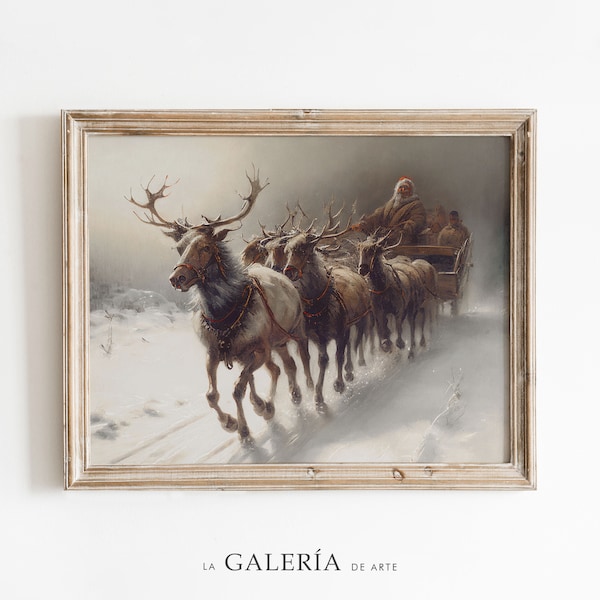 Estampado navideño vintage / Trineo de Papá Noel / Estampado Raindeer