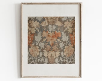 Vintage Textile Art | Burnt Orange Botanical Print | Tapestry Wall Art