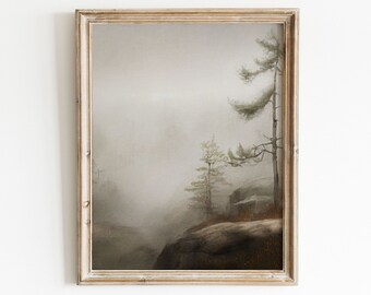 Fog Wall Art | Moody Landscape Painting | Vintage Nature Print