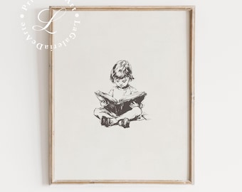 Vintage Nursery Girls Room Wall Decor | Line Art Print | Playroom Decor | Nursery Illustration | Kids Room Sketch | Digital Download
