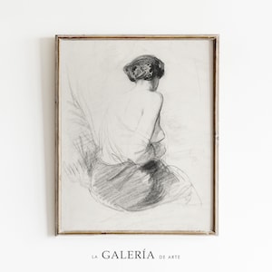Neutral Wall Art | Vintage Woman Sketch | Bathroom Print