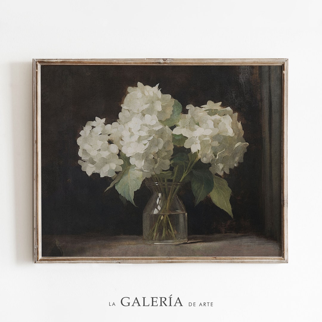 Vintage Flower Print | Hydrangea Painting | Dark Moody Antique ...