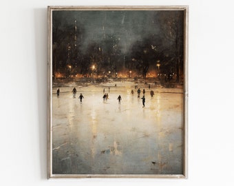 Ice Skating Print | Vintage Christmas | Winter Wall Art