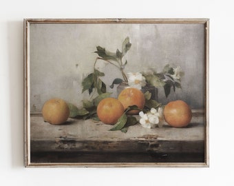 Vintage Kitchen Still Life Painting | Farmhouse Print | Oil Painting Print | Printable Artwork | Kitchen Art | Oranges