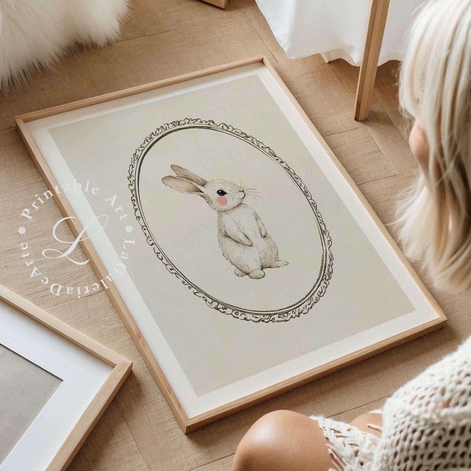 Rabbit Nursery Print | Vintage Style Nursery Wall Art | Bunny Painting ...