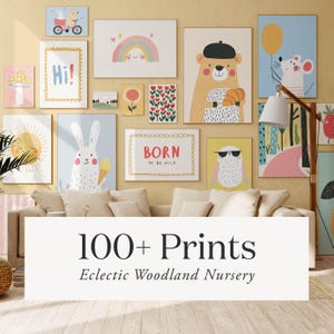 Bundle of 100 Nursery Prints |  Eclectic Woodland Wall Art | Playful Animal Prints for Kids Room | Woodland Nursery Decor |  Mega Bundle