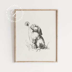 Rabbit Nursery Print | Vintage Woodland Nursery Wall Art | Bunny Illustration Sketch | Neutral Farmhouse | Nursery Decor | DIGITAL DOWNLOAD