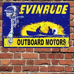 Evinrude Outboard Motors Sign Aluminum Metal 8&quot;x12&quot; rustic retro aged