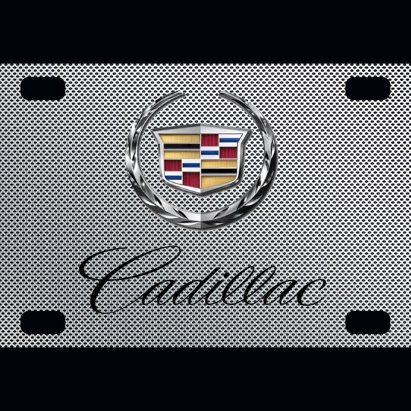 Cadillac Emblem License Plate Silver Chrome Mesh Design Aluminum 6"x12" Front